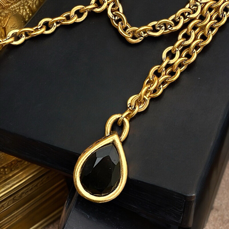 Swarovski crystal vintage water drop pendant necklace signed Yves Saint Laurent