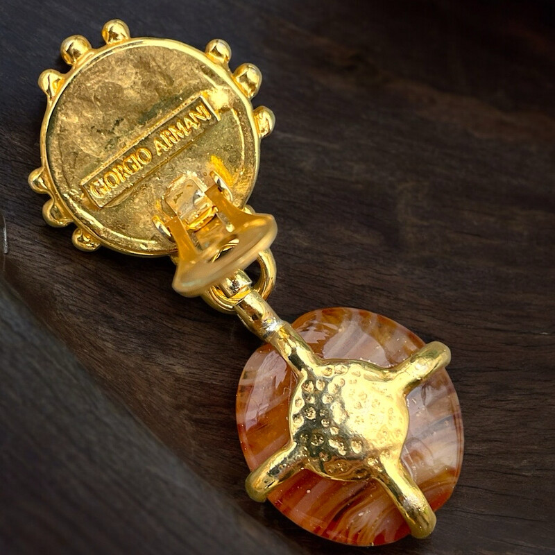 Vintage earrings signed by Giorgio Armani gold metal and orange carnel