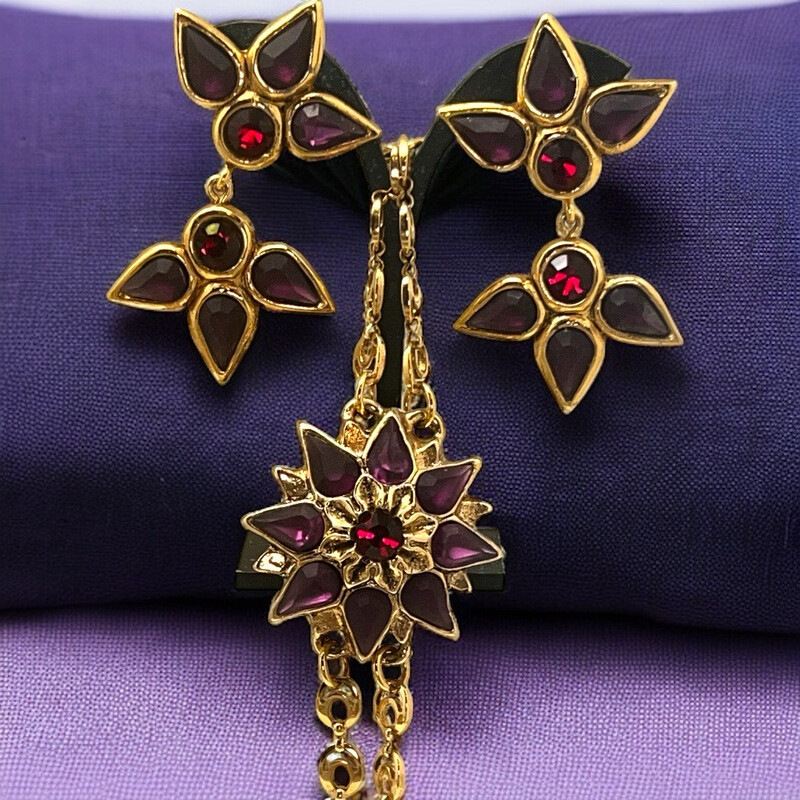 Amethyst frosted resin earrings and bracelet set, Dominique Denaive
