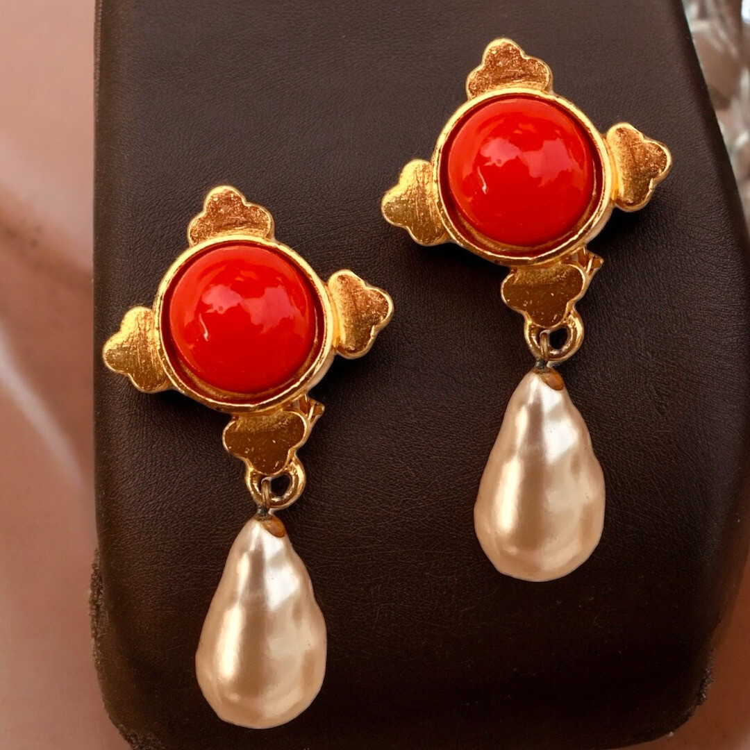 Vintage gripoix pearl effect pendant earrings signed Philippe Ferrandis