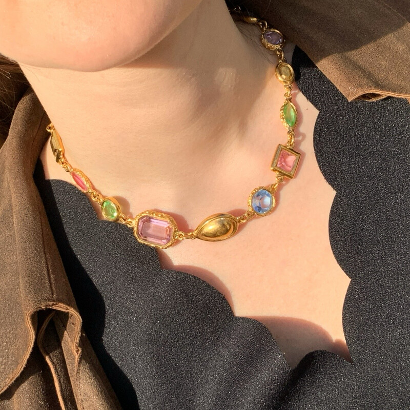 Yves SAINT LAURENT vintage choker necklace with Swarovski multi colors