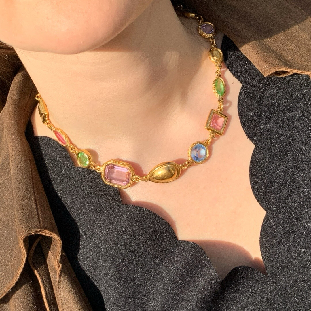 Yves SAINT LAURENT vintage choker necklace with Swarovski multi colors