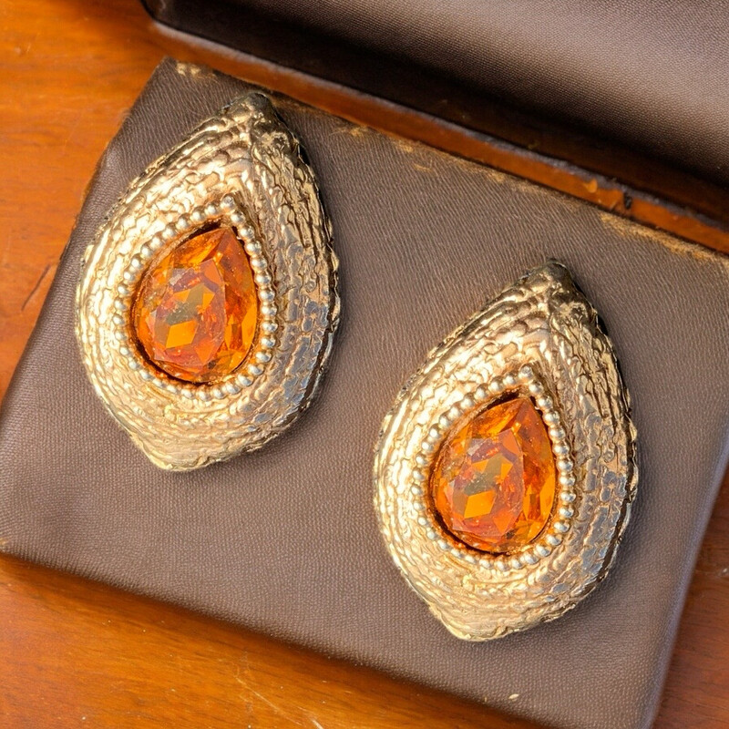 Yves Saint Laurent Rive Gauche earrings, amber Swarovski crystal