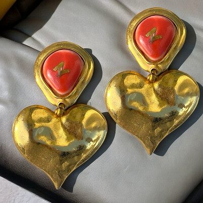 Boucles d’oreilles vintage Édouard Rambaud en porcelaine et métal doré 