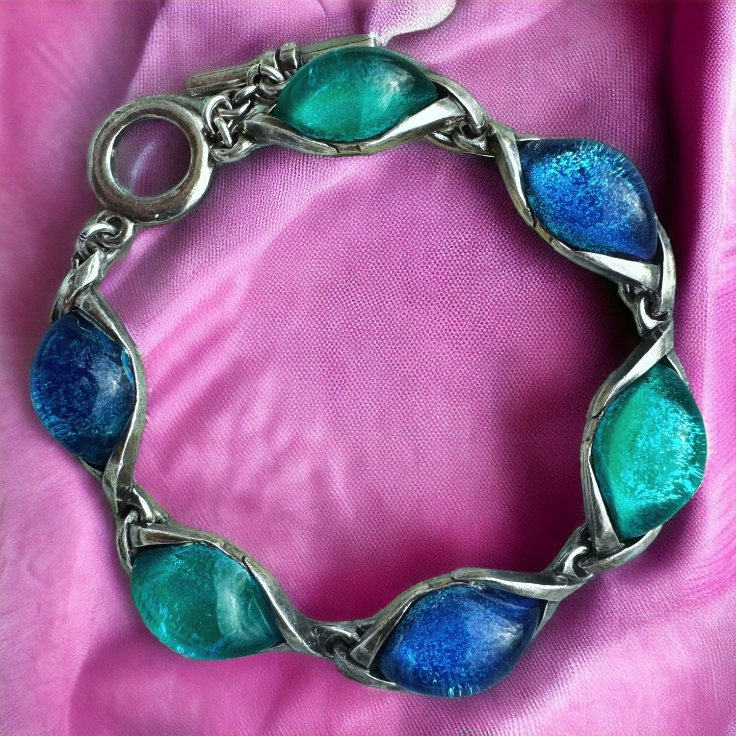 Yves Saint Laurent blue and green silver and glass bracelet