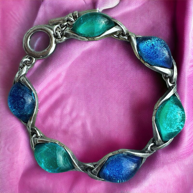 Yves Saint Laurent blue and green silver and glass bracelet