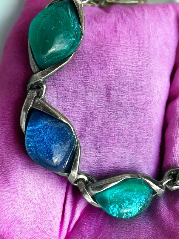 Yves Saint Laurent blue and green silver and glass bracelet