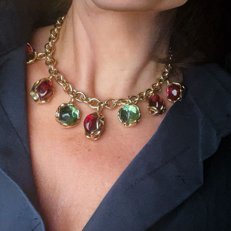 Yves Saint-Laurent Vintage necklace with delicious colors, green and fuchsia