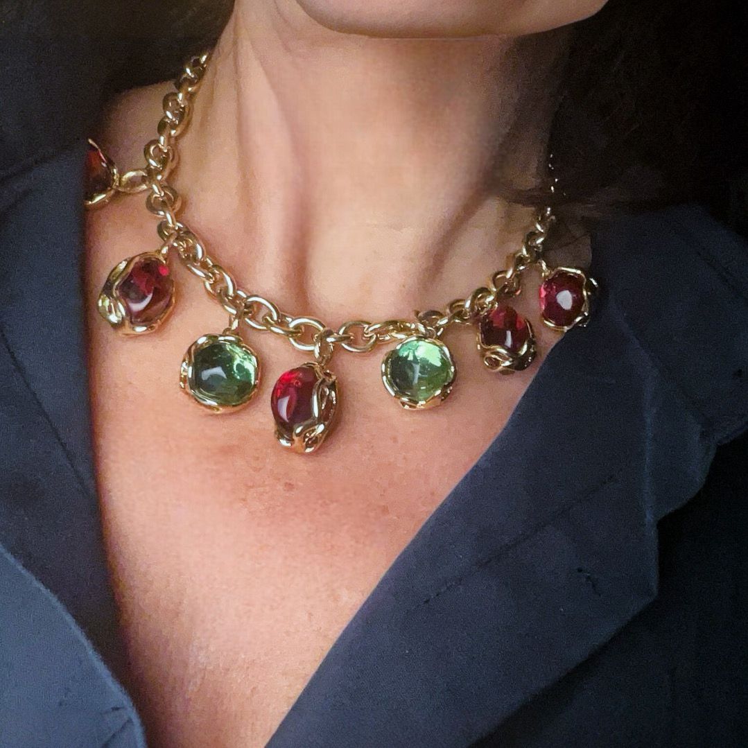 Yves Saint-Laurent Vintage necklace with delicious colors, green and fuchsia