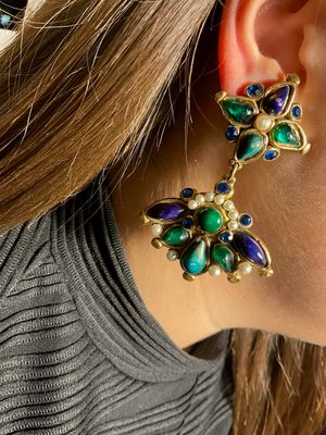Boucles d’ oreilles vintage Jacky de G en pâte de verre et micro perle ! 