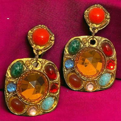 Superbe boucles d oreilles vintage en pâte de verre et laiton  modèle défilé Balenciaga 