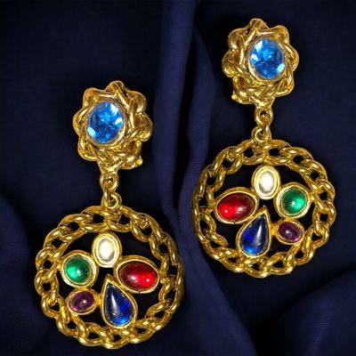 Boucles d’oreilles  Vintage pendantes avec Cabochons de couleurs
