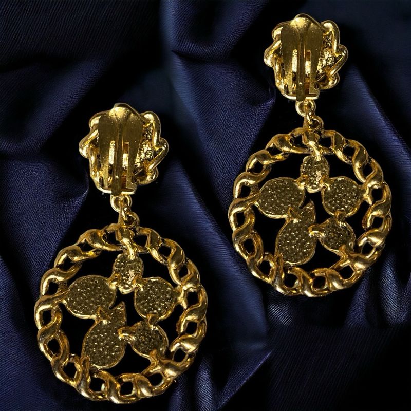 Vintage Pendant Earrings with Colored Cabochons