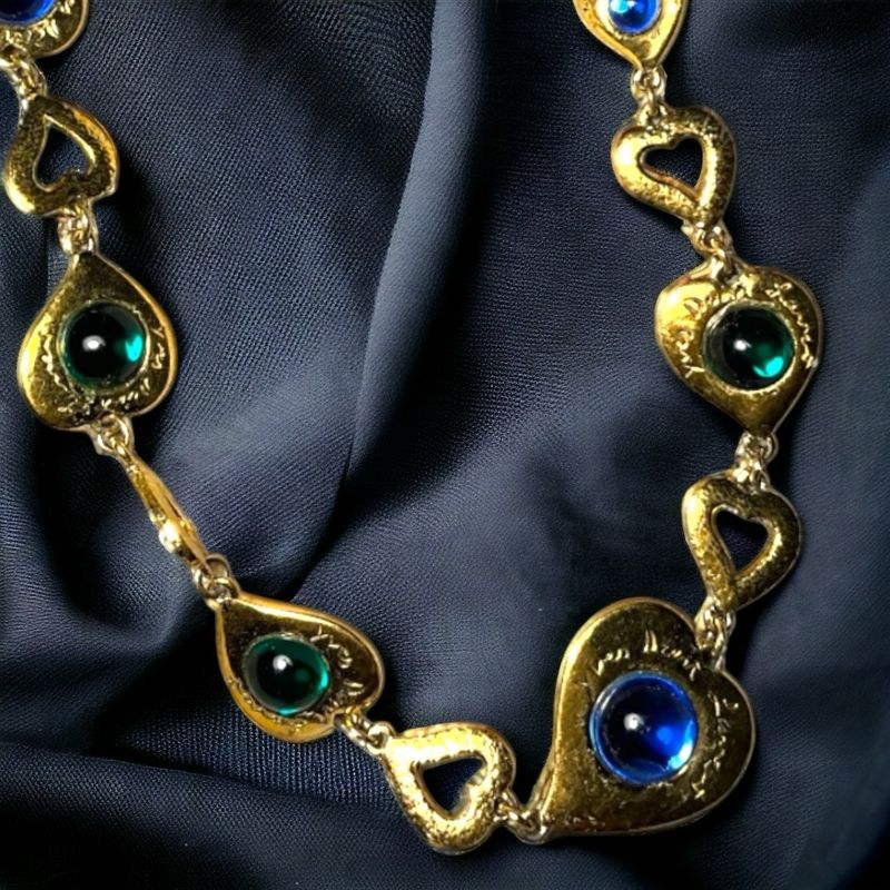 Yves Saint Laurent vintage necklace iconic model blue and green heart