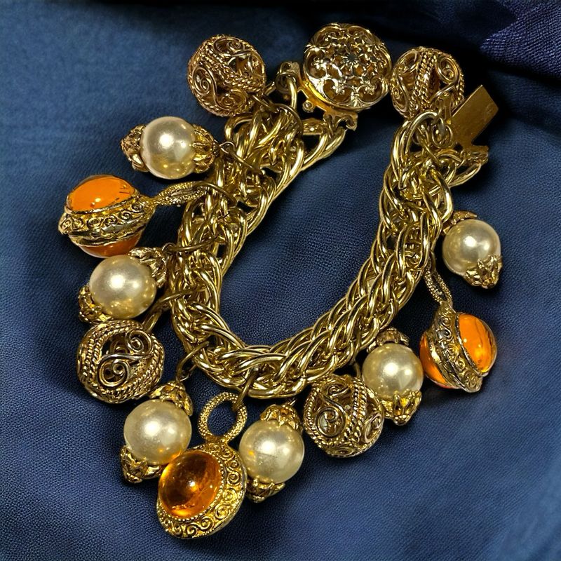 Beautiful French designer Vintage bracelet with Charms and resin