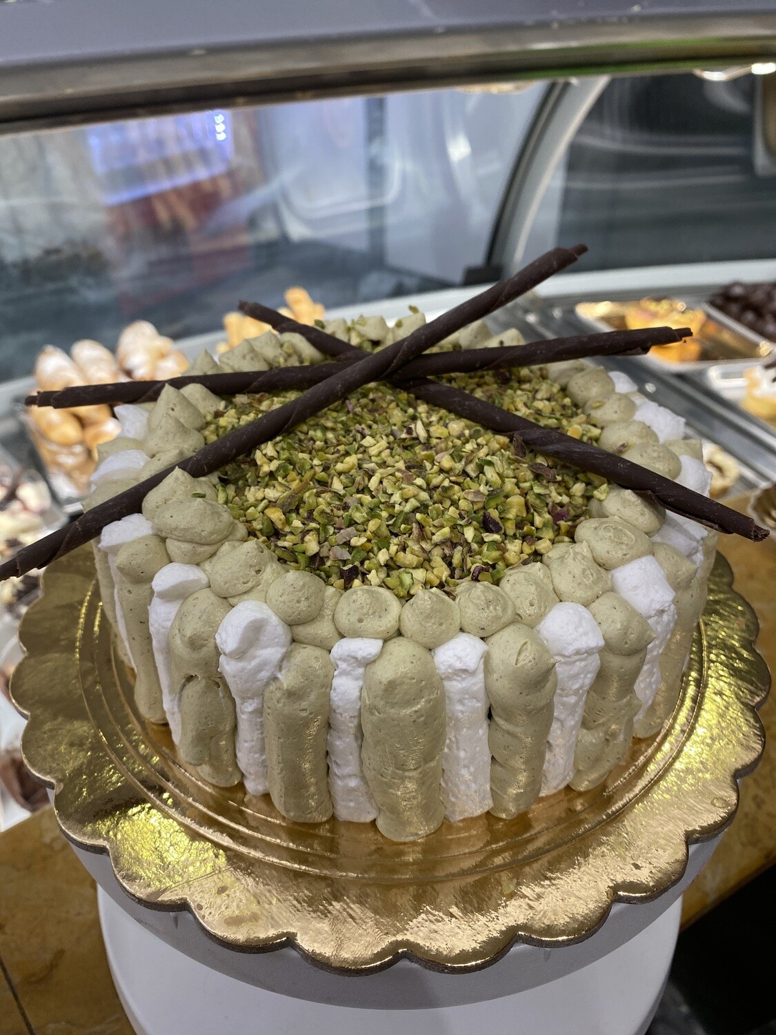 Torta Chantilly Pistacchio e Cioccolato Vegana,Senza lattosio,Senza late,Senza uova, Senza Glutine