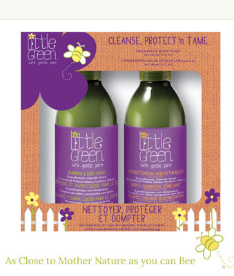 Little Green CLEANSE, PROTECT ‘N TAME

Shampoo & Body Wash + Conditioning Hair Detangler (Leave-in) take tangles and tears away.
