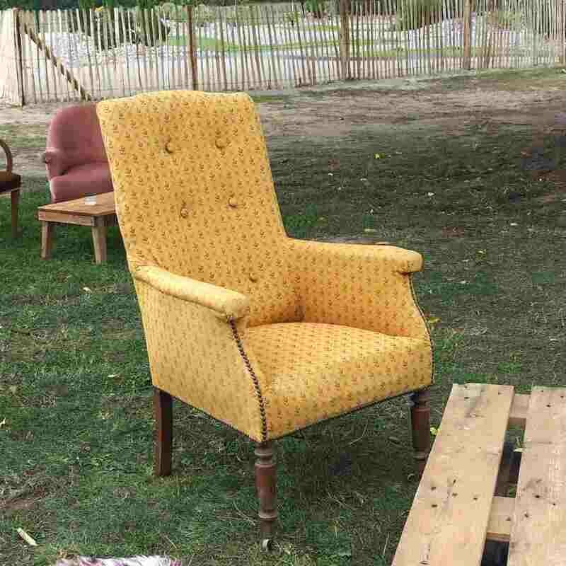 Fauteuil anglais tissu jaune