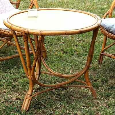 Table basse rotin ronde plateau marron
