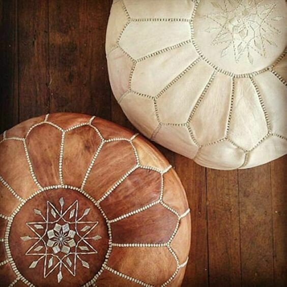 Pouf marocain cuir marron Pouf marocain cuir marron