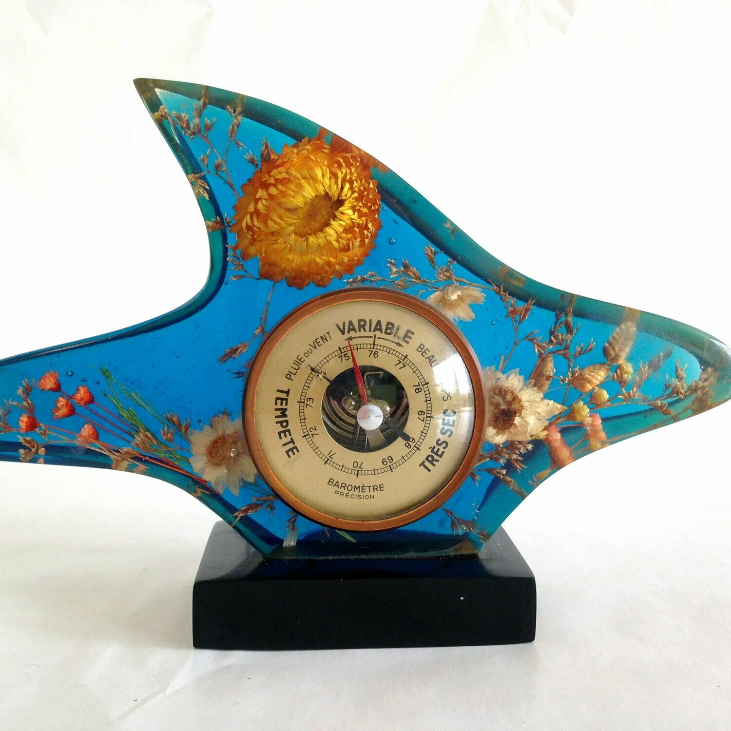 Hygromètre bleu fleurs séchées