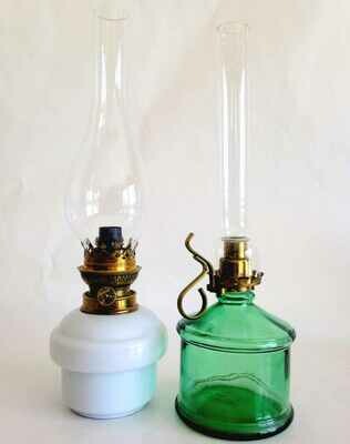 Lampe à huile verre vert avec verre