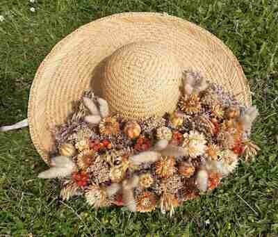 Chapeau de paille fleurs séchées