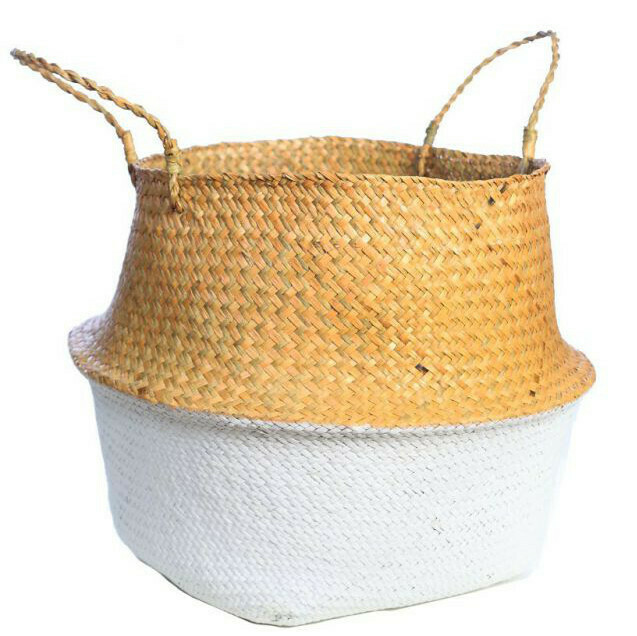 Panier en palmier rond grand blanc