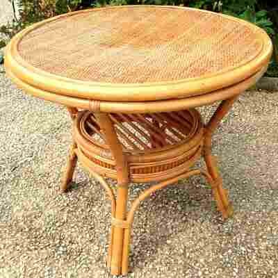 Table basse rotin ronde plateau marron