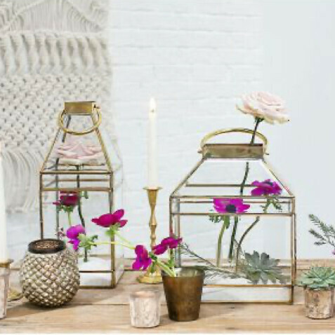 Lanterne laiton doré carré haute