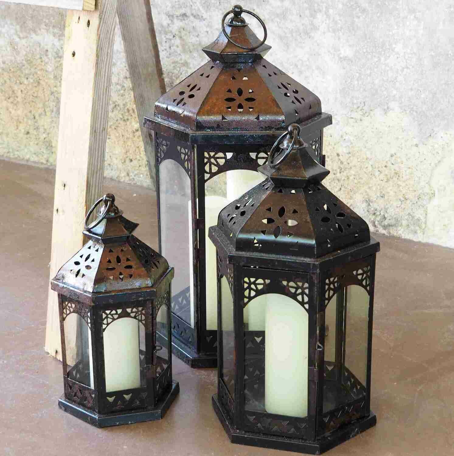 Lanterne métal ajourées lot de 3 Lanterne métal ajourées lot de 3