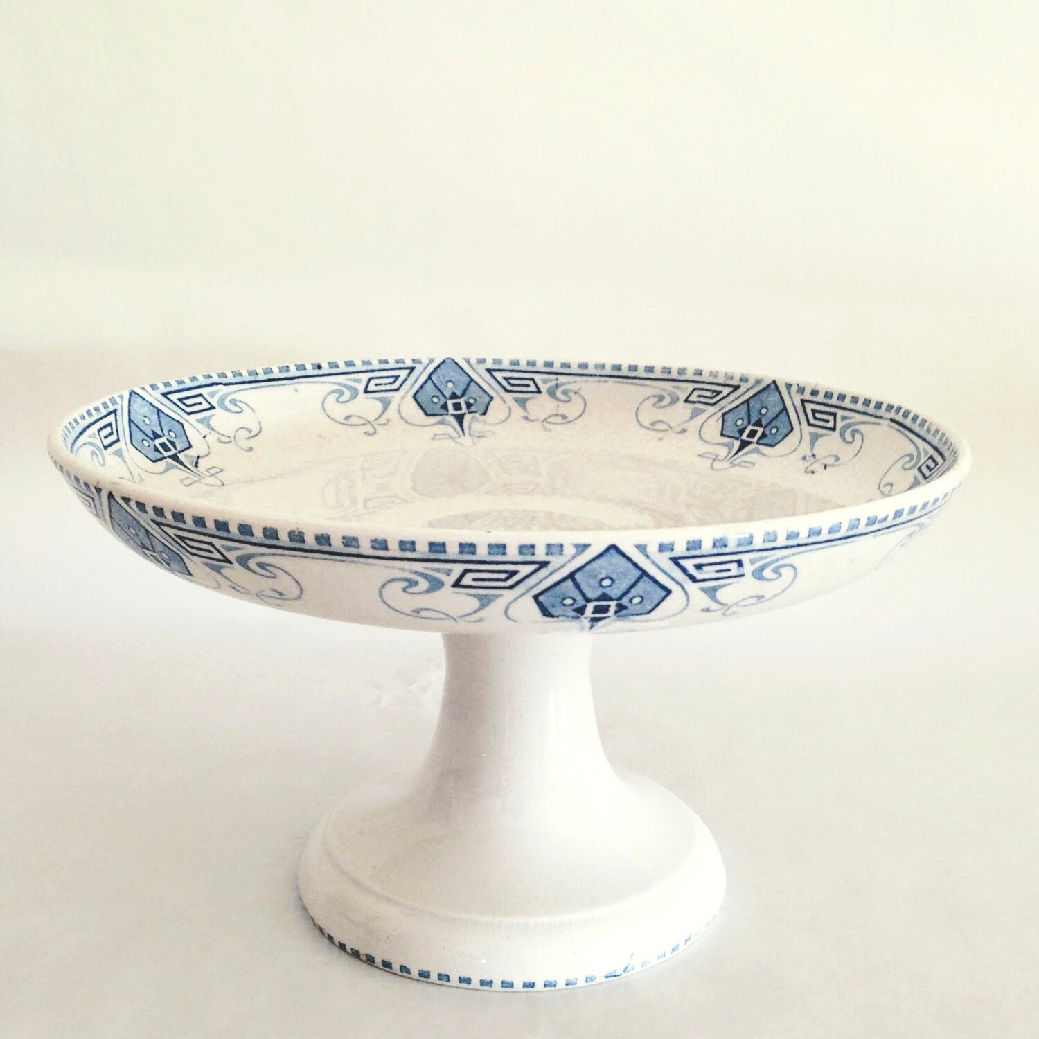 Plat sur pied porcelaine bleu - compotier