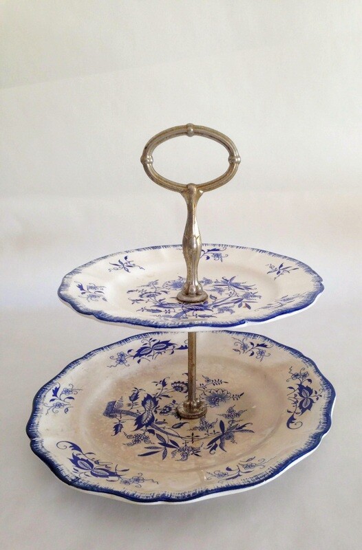 Serviteur 2 étages porcelaine bleu