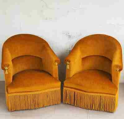 Fauteuil crapaud velours or frange