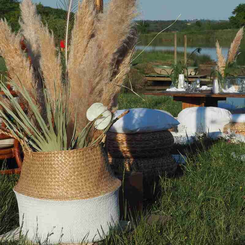 Panier en palmier rond grand blanc