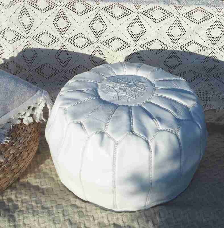 Pouf marocain cuir blanc Pouf marocain cuir blanc
