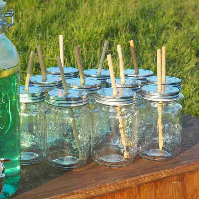 Verre couvercle avec paille en bambou