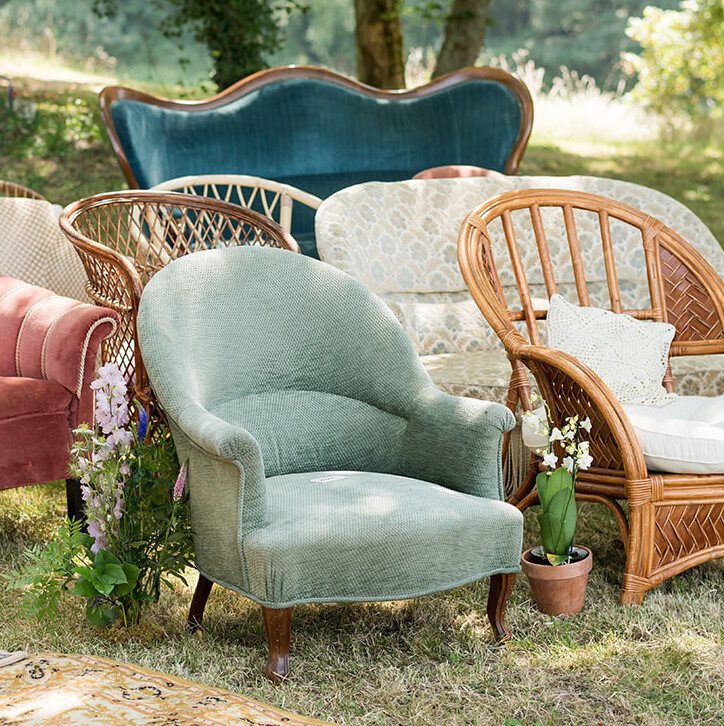 Fauteuil anglais velours gris bleu