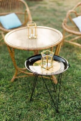 Table basse ronde métal fleurie noire