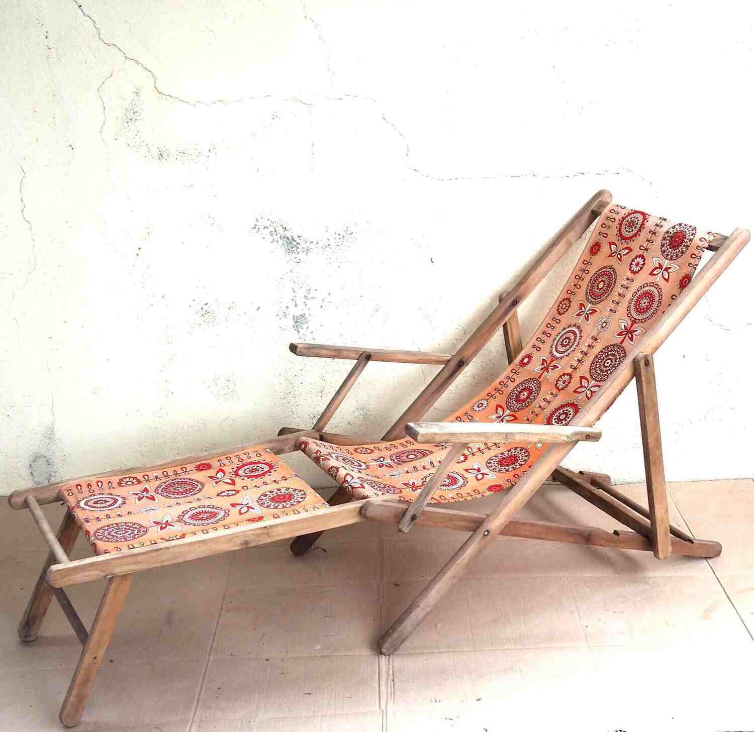 Chaise longue bois tissu