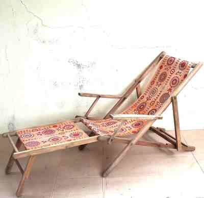 Chaise longue bois tissu