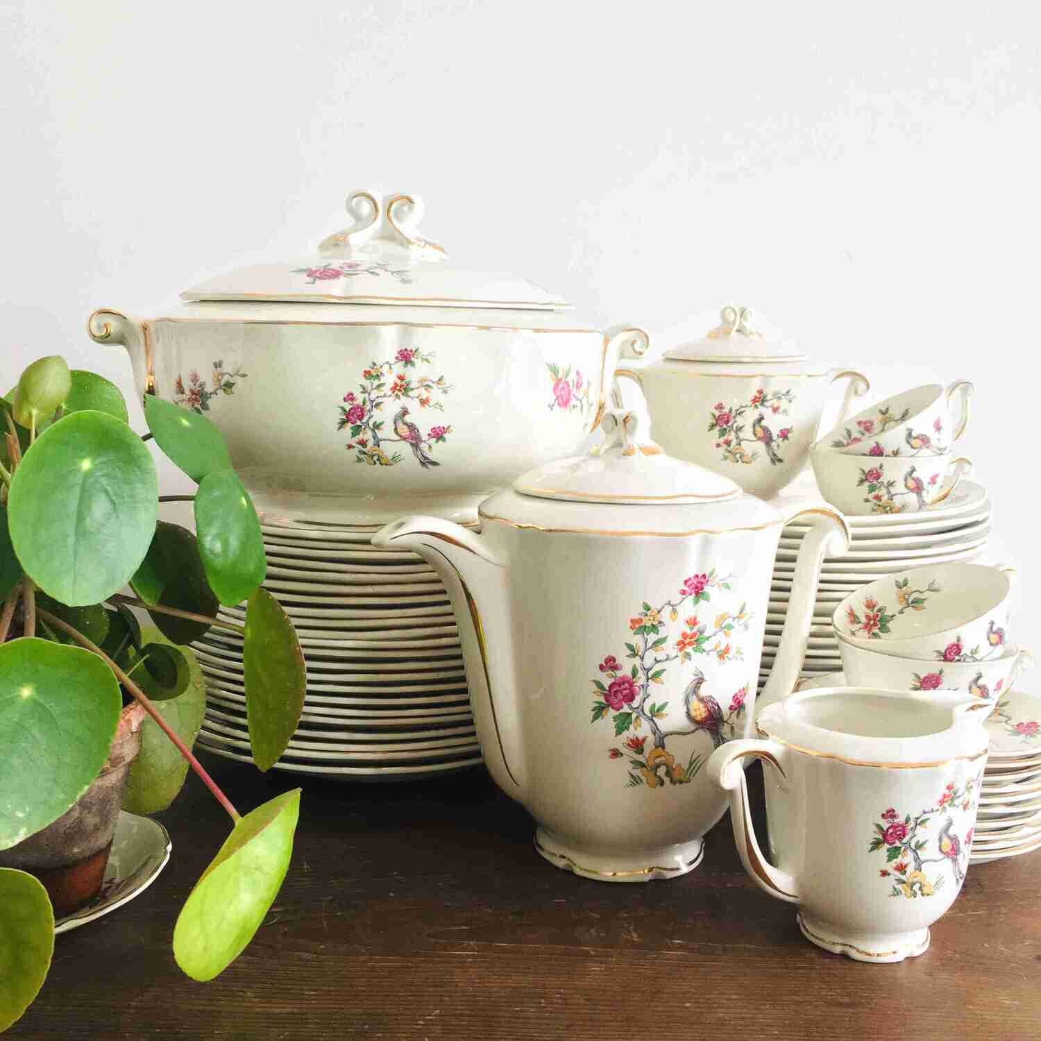 Sucrier porcelaine fleuri couvercle