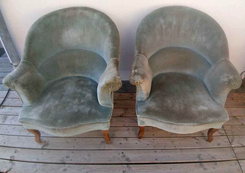 Fauteuil anglais velours bleu