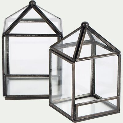 Terrarium carré métal noir et verre