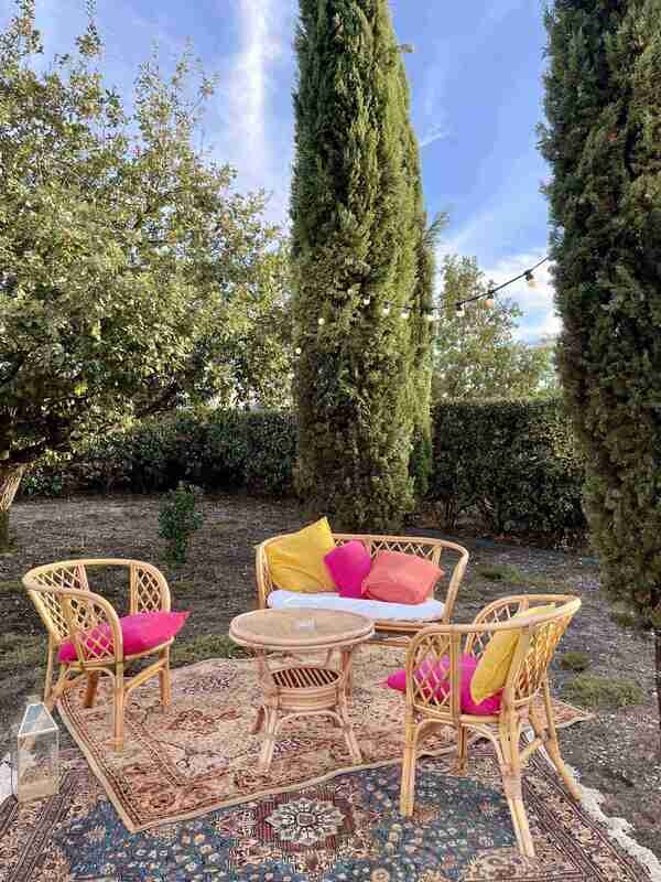 Salon en rotin clair croisillons haut