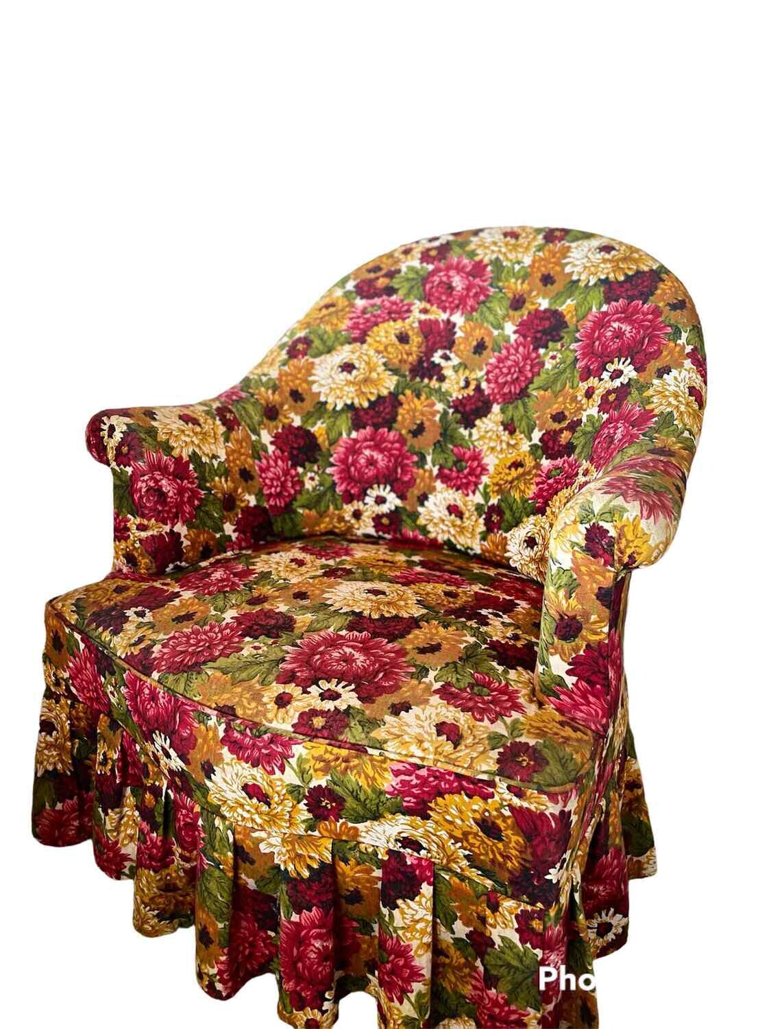 Fauteuil crapaud tissu fleuri dalhia