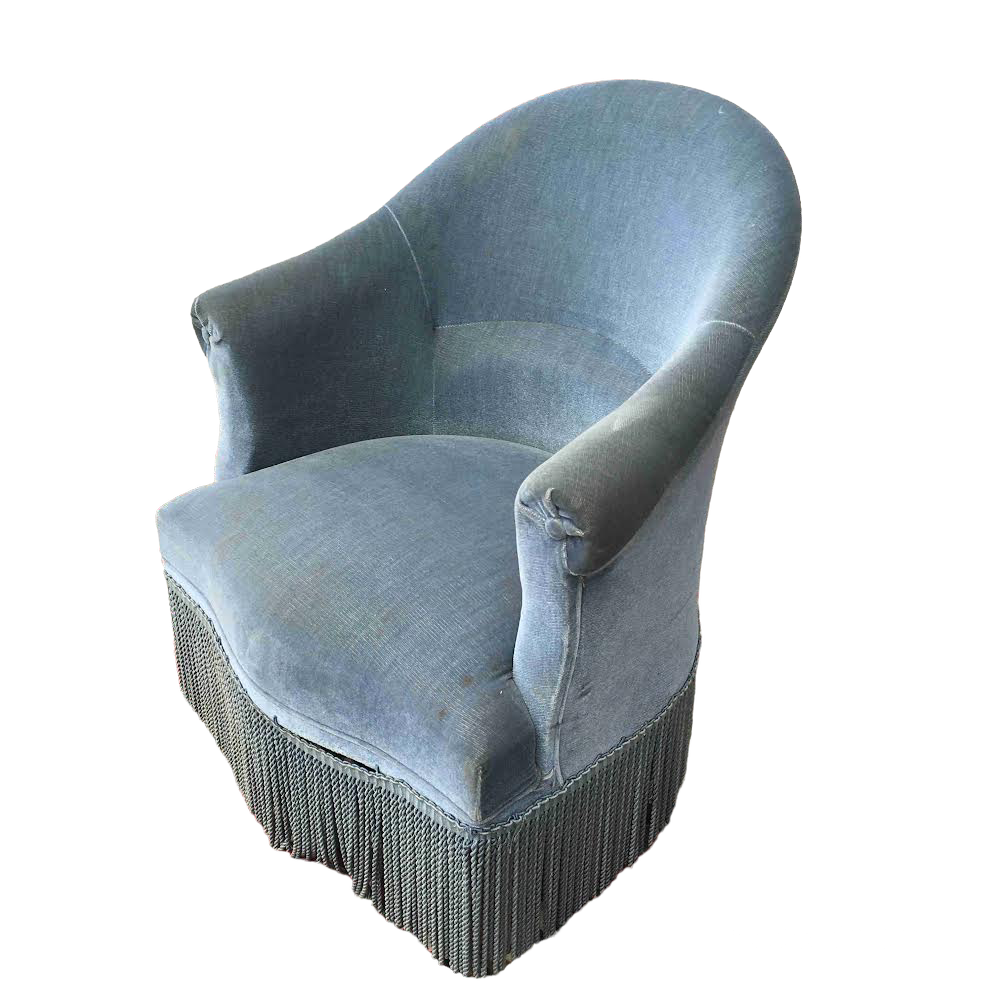 Fauteuil crapaud velours bleu