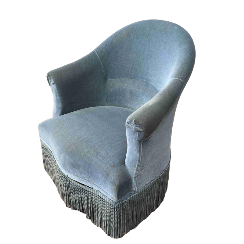 Fauteuil crapaud velours bleu
