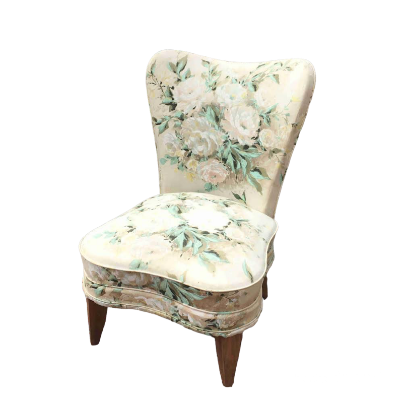 Fauteuil liseuse fleuri blanc cassé