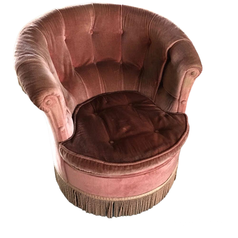 Fauteuil crapaud velours rose capitonné cabriolet